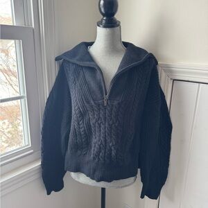 Nili Lotan x Target Black Cable Knit, Quarter-zip Sweater